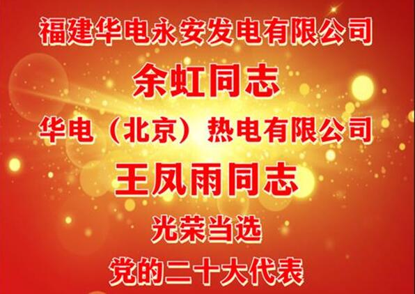 中國(guó)華電余虹、王鳳雨同志當(dāng)選黨的二十大代表