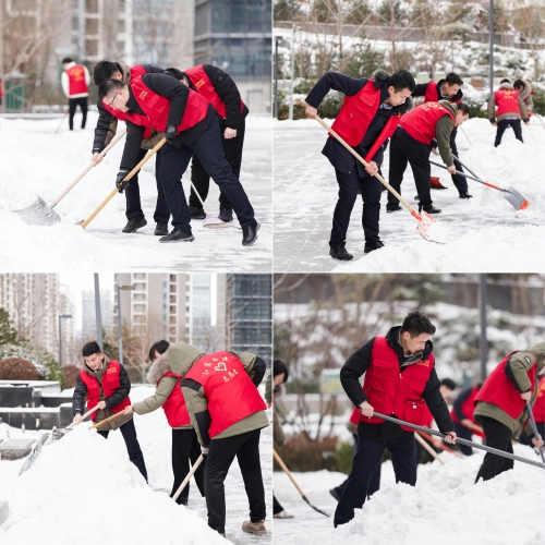 白雪更映“志愿紅”，山東電建公司志愿者掃雪除冰在行動(dòng)